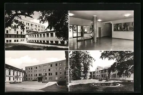 AK Göggingen bei Augsburg, Hofrat Friedrich Hessing`sche orthopädische Heilanstalt, Innenansicht, Teich