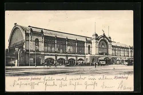 AK Hamburg-Rotherbaum, Dammtor-Bahnhof mit Strassenbahn