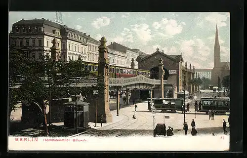 AK Berlin-Schöneberg, Strassenbahn an der Hochbahnstation Bülowstrasse