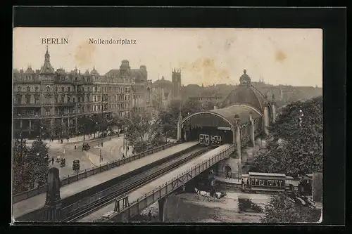 AK Berlin-Schöneberg, Nollendorfplatz mit U-Bahnhof und Strassenbahn