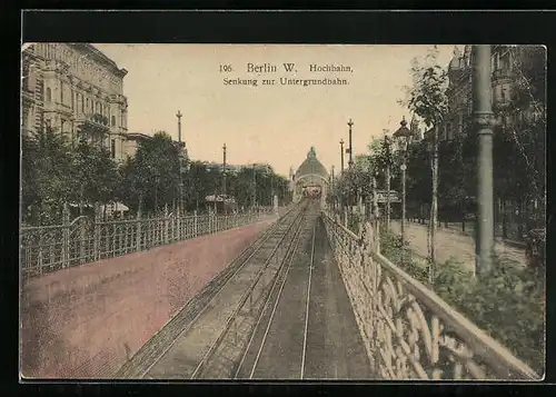 AK Berlin, Hochbahn, Senkung zur Untergrundbahn, Gneisenaustrasse