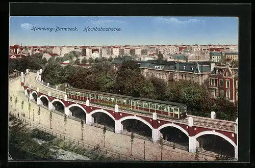 AK Hamburg-Barmbeck, Blick auf die Hochbahnstrecke