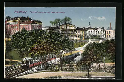 AK Hamburg, Hochbahnstrecke mit Seemannshaus