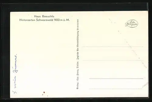 AK Hinterzarten /Schwarzwald, Haus Baeuchle mit Garten