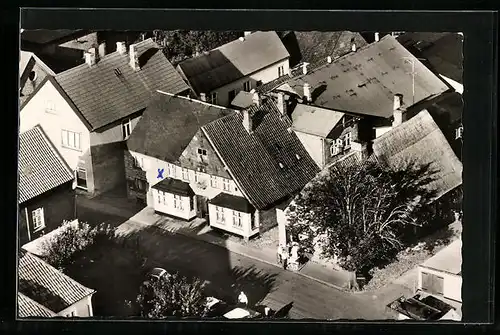 AK Maasholm, Gasthof Martensen aus der Vogelschau