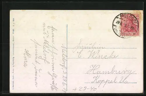 Goldfenster-AK Meldorf i. Holst., Dithmarsches Bauernhaus mit leuchtenden Fenstern