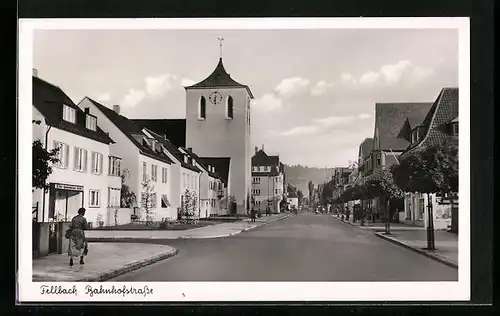 AK Fellbach, Bahnhofstrasse mit Geschäft