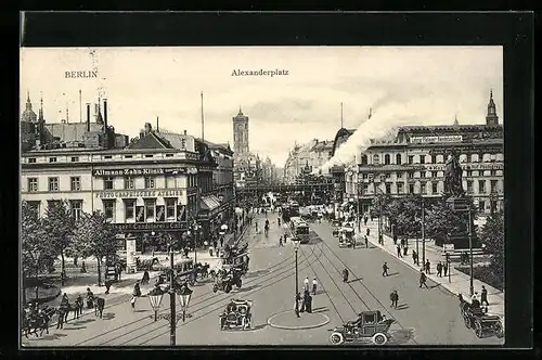 AK Berlin, Alexanderplatz mit Konditorei und Cafe, Geschäften und Strassenbahn