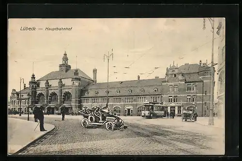 AK Lübeck, Hauptbahnhof und Strassenbahn