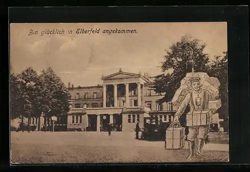 AK Elberfeld, Ansicht des Bahnhofsgebäudes