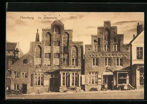 AK Flensburg, Strassenpartie am Südermarkt