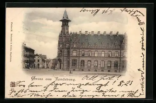 AK Rendsburg, Strasse am Kaiserlichen Postamt