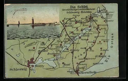 AK Kappeln, Landkarte der Schlei, Schleswig-Eckernförde-Kappeln