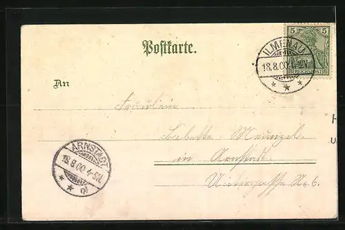 Lithographie Ilmenau, Thurm a. d. Kickelhahn, Gabelbach