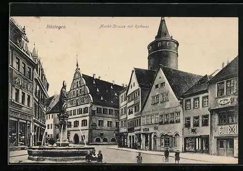 AK Kitzingen, Markt-Strasse mit Rathaus