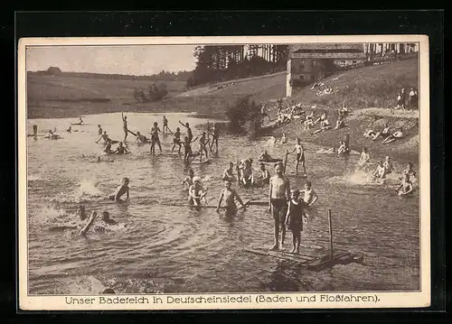AK Deutscheinsiedel, Badeteich mit Badegästen