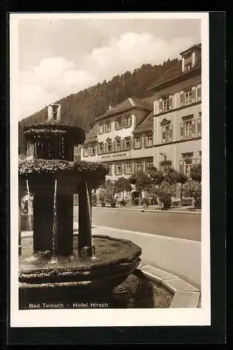 AK Bad Teinach, Hotel Hirsch mit Brunnen