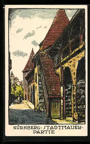 Künstler-AK Nürnberg, Partie der Stadtmauer