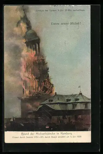 AK Hamburg-Neustadt, Brand der Michaeliskirche 1906