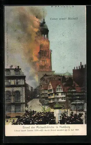 AK Hamburg-Neustadt, Brand der Michaeliskirche 1906