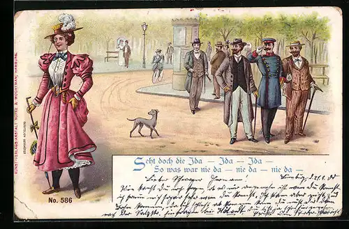 Lithographie Herren und Dame mit Monokel