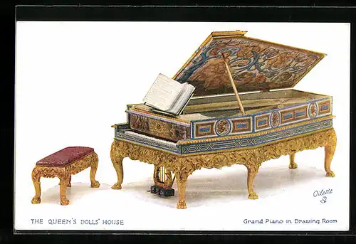 AK The Queen`s Dolls House, Grand Piano in Drawing Room, Puppenhaus