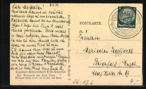 AK Am Brunnen vor dem Tore, Scherenschnitt