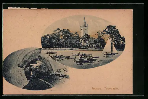 AK Berlin-Stralau, Stralauer Kirche, U-Bahn-Tunnel nach Treptow