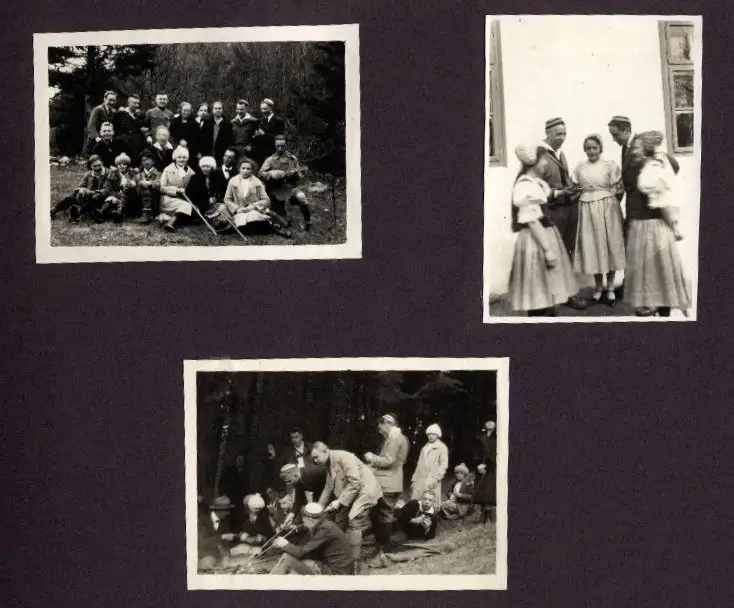Fotoalbum mit 87 Fotografien, Grenzlandfahrt 1927, Wandervögel, Studenten, Deutschproben, Zigeuner, Tracht, Leutschau 12