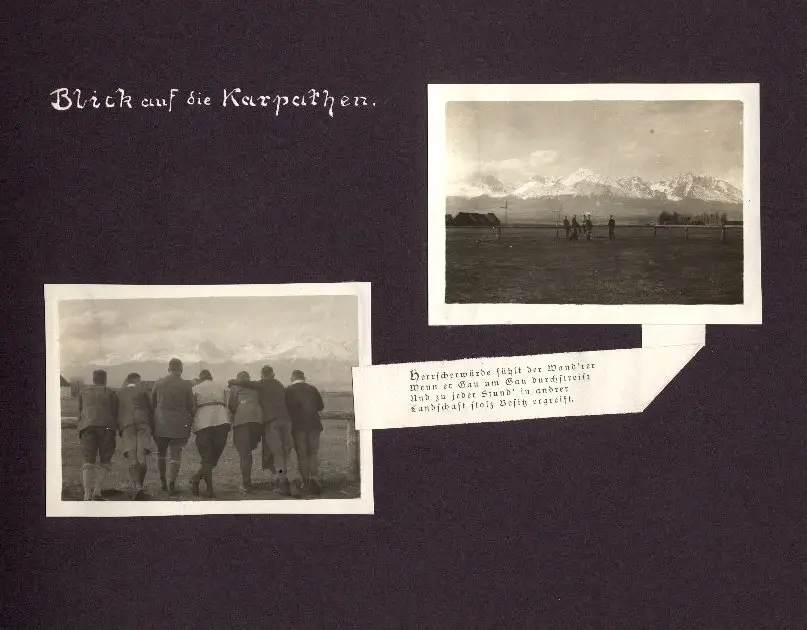 Fotoalbum mit 87 Fotografien, Grenzlandfahrt 1927, Wandervögel, Studenten, Deutschproben, Zigeuner, Tracht, Leutschau 18