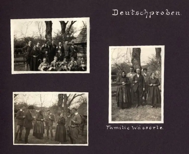 Fotoalbum mit 87 Fotografien, Grenzlandfahrt 1927, Wandervögel, Studenten, Deutschproben, Zigeuner, Tracht, Leutschau 9