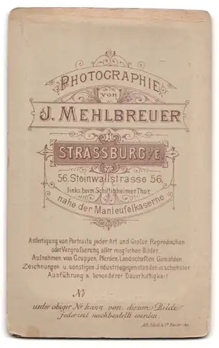 Fotografie J. Mehlbreuer, Strassburg i.E., Steinwallstrasse 56, Uniformierter Soldat mit Epauletten