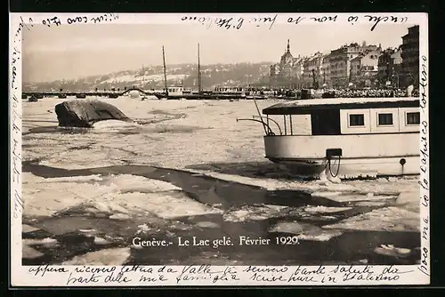 AK Genève, Le Lac gele, Fevrier 1929, Eisstoss
