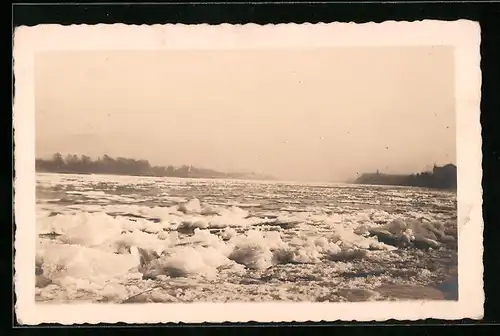 Foto-AK Der Rhein bei Wesel, Februar 1929, Eisstoss