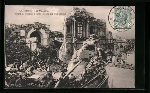 AK La catastrofe di Messina, Chiesa S. Giovanni di Malta accanto alla Cilla Mazzini, Erdbeben