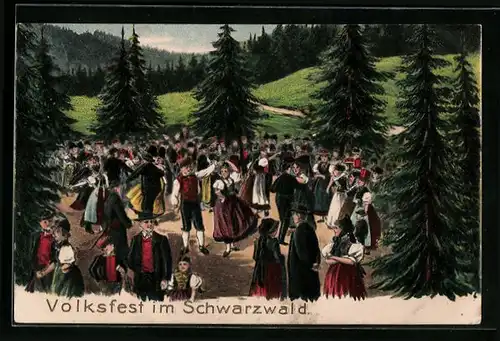 Präge-AK Volksfest im Schwarzwald, Volkstanz