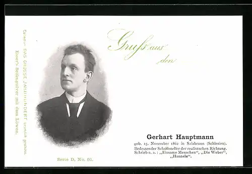 AK Schriftsteller Gerhart Hauptmann im Anzug