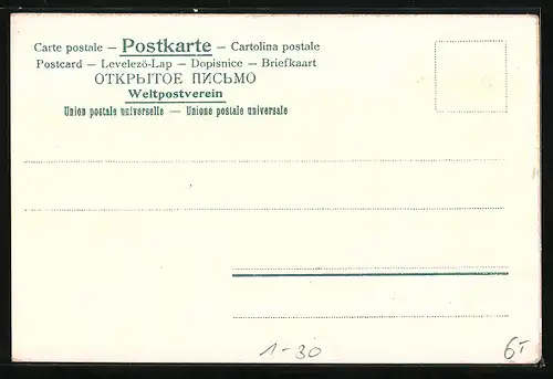 Lithographie Turnvater Jahn, Drei Männer mit Bier und Flagge