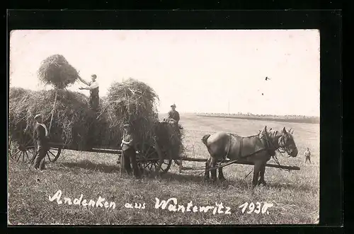 Foto-AK Wantewitz 1930, Männer mit Fuhrwerk