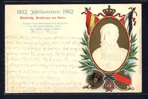 Präge-AK Jubiläumskarte 1902, Friedrich, Grossherzog von Baden