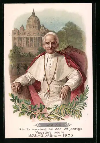 Lithographie Papst Leo XIII., 25 jährige Papstjubilaeum 1903