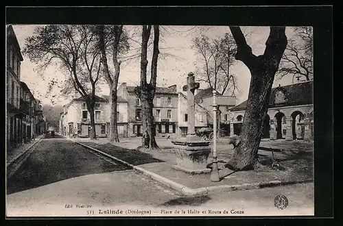 AK Lalinde, Place de la Halle et Route de Couze