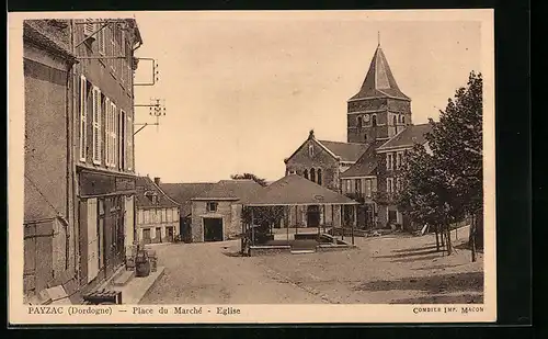 AK Payzac, Place du Marché, Eglise