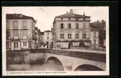 AK Brantome, Pont de Barris et Rue Gambetta