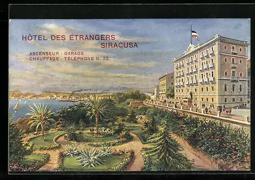 Künstler-AK Siracusa, Grand Hotel des Etrangers, Casa Politi