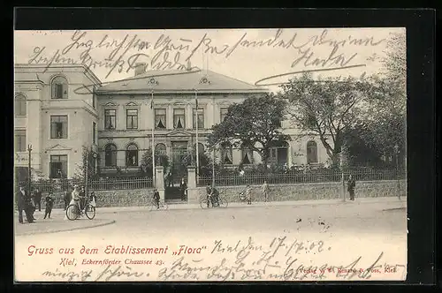 AK Kiel, Gasthaus Etablissement Flora in der Eckernförder Chaussee 43