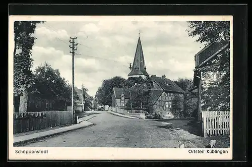 AK Schöppenstedt-Küblingen, Strassenpartie mit Kirche