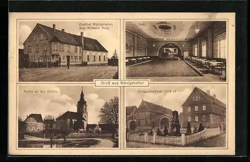 AK Königshofen, Kriegerdenkmal, Gasthof Königshofen Wilhelm Moje mit Saal