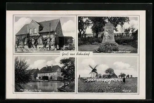 AK Hohndorf, Windmühle, Teichpartie, Gasthaus Hohndorf Paul Karguth