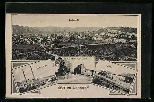 AK Mertendorf, Totalansicht, Chamott-Fabrik, Bahnhof